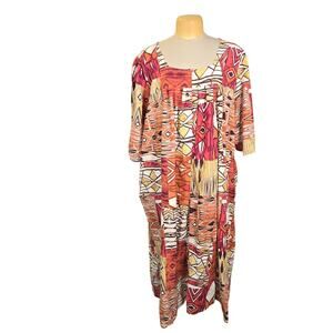 Only Necessities Women 4X 34/36 Nightgown Kaftan MuMu Geometric Colorful Sunset